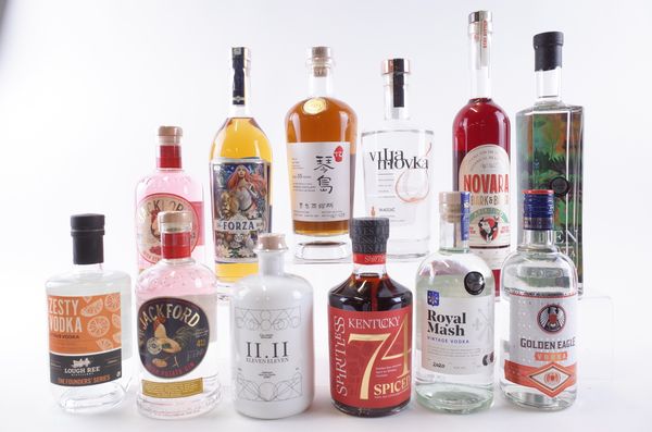 NINE BOTTLES VARIOUS SPIRITS AND THREE BOTTLES ALCOHOL-FREE SPIRITS