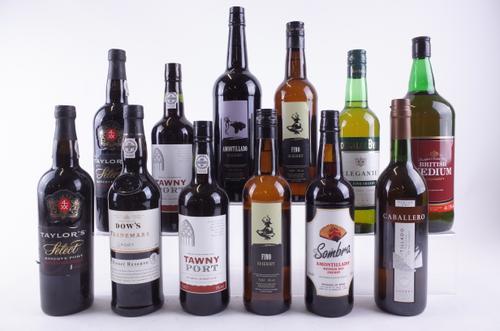 SEVEN BOTTLES SHERRY AND FIVE PORT