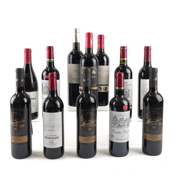 TWELVE BOTTLES OF RED WINE INCLUDING TWO BOTTLES OF LOS CALADES BODEGAS OLLAURI RIOJA 2003 (12)