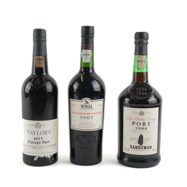THREE BOTTLES OF PORT INCULDING A BOTTLES OF TAYLOR'S 1977 VINTAGE PORT (3)