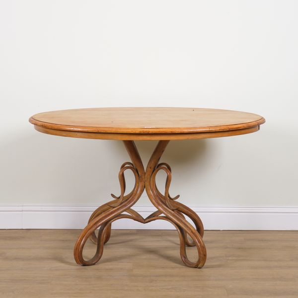 PROBABLY THONET; AN EARLY 20TH CENTURY FRUITWOOD AND BEECH OVAL CENTRE TABLE