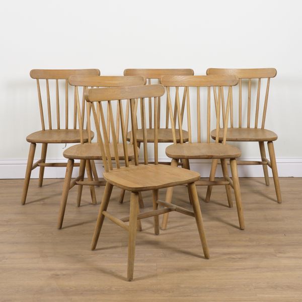 LOAF; A SET OF SIX BEECH STICKBACK DINING CHAIRS (6)