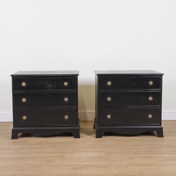 A PAIR OF BLACK PAINTED SIDE CHESTS (2)