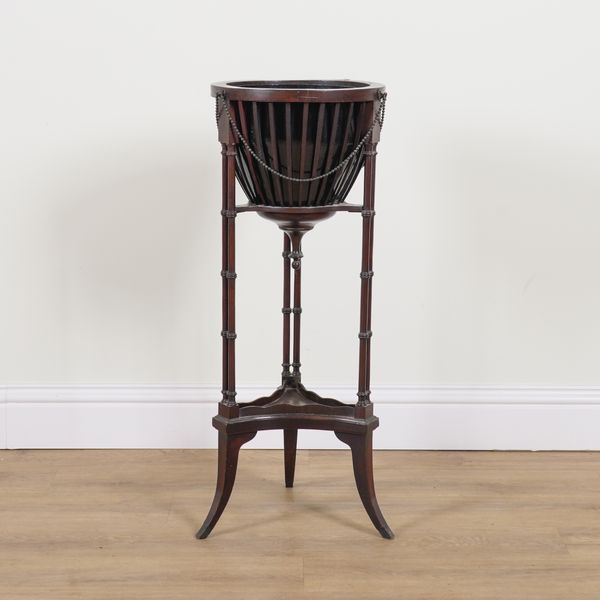 AN 18TH CENTURY STYLE MAHOGANY SLATTED JARDINIERE