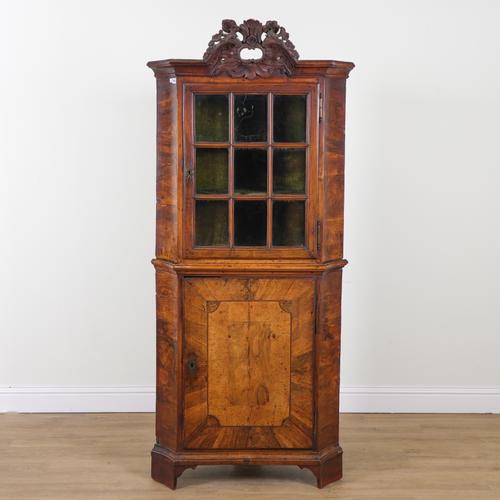 A MID 18TH CENTURY FRENCH WALNUT CORNER DISPLAY CUPBOARD