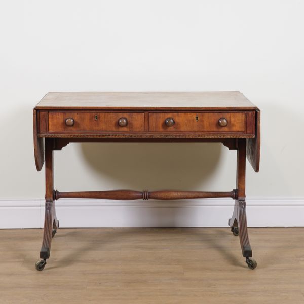 A LATE REGENCY MAHOGANY TWO DRAWER SOFA TABLE