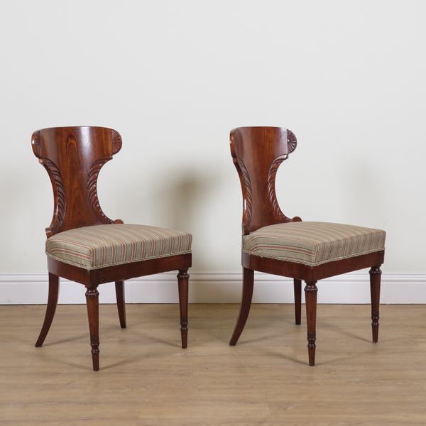 A PAIR OF EARLY 19TH CENTURY FRENCH STYLE MAHOGANY CURVED BACK HALL CHAIRS (2)