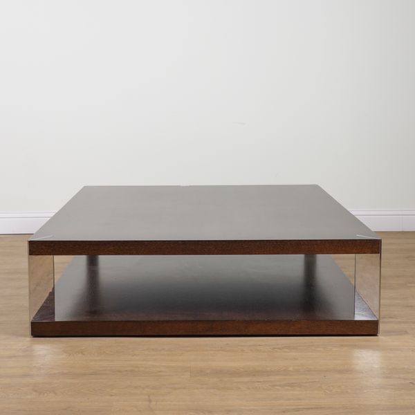 A 20TH CENTURY STAINED HARDWOOD RECTANGULAR TWO TIER COFFEE TABLE