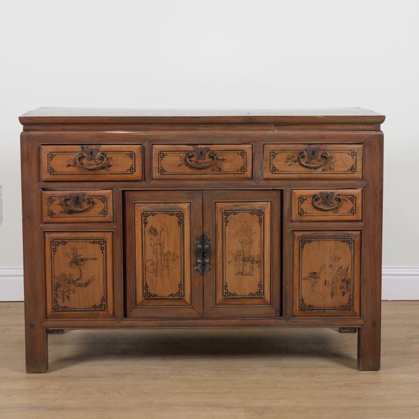 A 20TH CENTURY HARDWOOD EASTERN SIDEBOARD