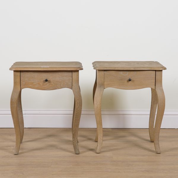 FEATHER AND BLACK; A PAIR OF OAK SINGLE DRAWER BEDSIDE TABLES (2)