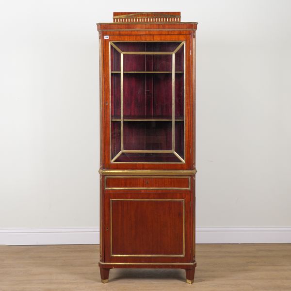 A 19TH CENTURY RUSSIAN BRASS MOUNTED MAHOGANY SINGLE DOOR GLAZED DISPLAY CABINET