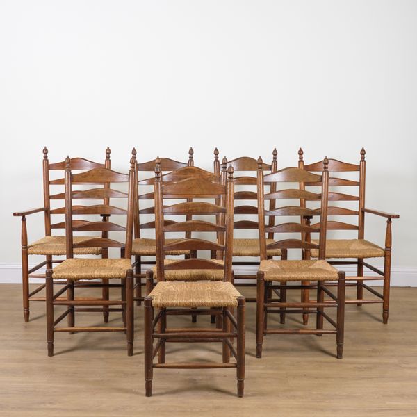 A MATCHED SET OF EIGHT OAK AND ASH LADDERBACK DINING CHAIRS (8)