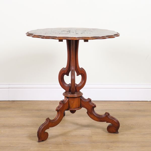 A MID 19TH CENTURY BURR WALNUT TRIPOD TABLE