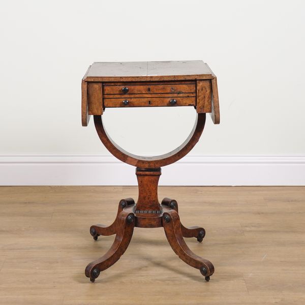 A REGENCY POLLARD OAK DROP FLAP WORK TABLE