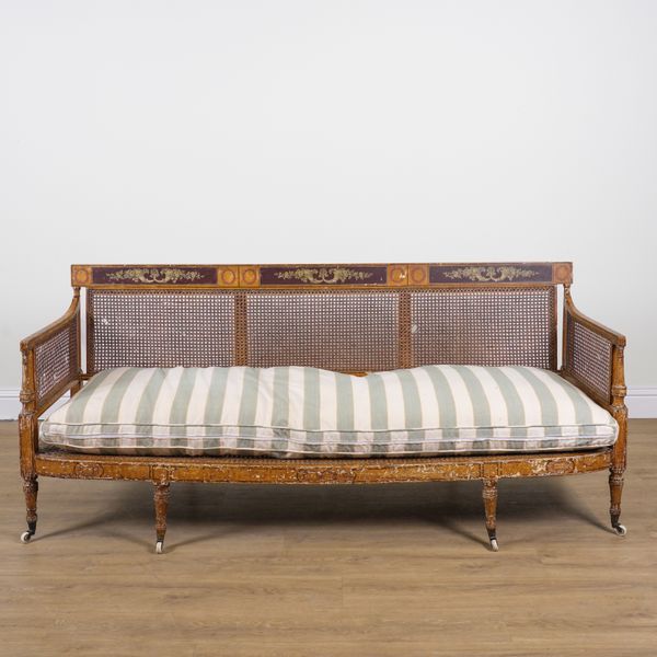 A 19TH CENTURY POLYCHROME DECORATED BERGERE  SOFA