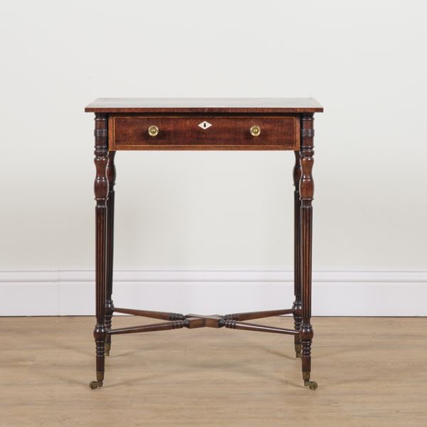 A 19TH CENTURY MAHOGANY INLAID SINGLE DRAWER SIDE TABLE