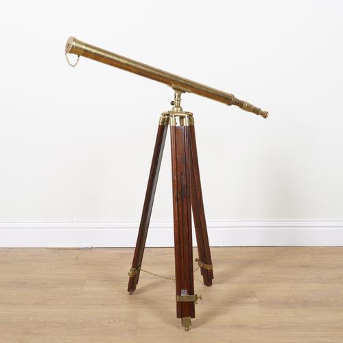 A BRASS ADJUSTABLE LIBRARY TELESCOPE ON TRIPOD STAND (2)
