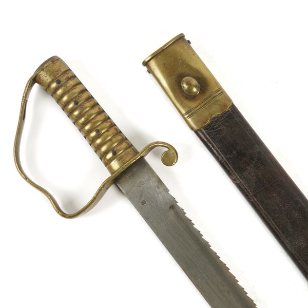 A BRITISH SAWBACK SWORD AND SCABBARD