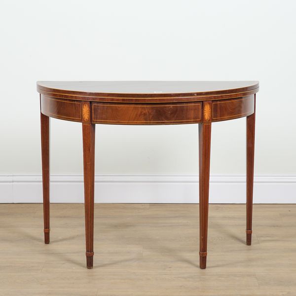 A GEORGE III KINGWOOD BANDED INLAID MAHOGANY DEMI-LUME CARD TABLE