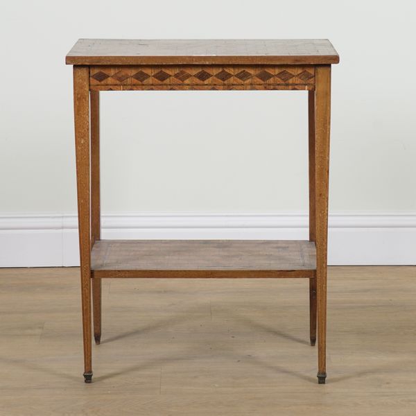 A 19TH CENTURY DUTCH CUBE PARQUETRY INLAID RECTANGULAR TWO TIER SIDE TABLE