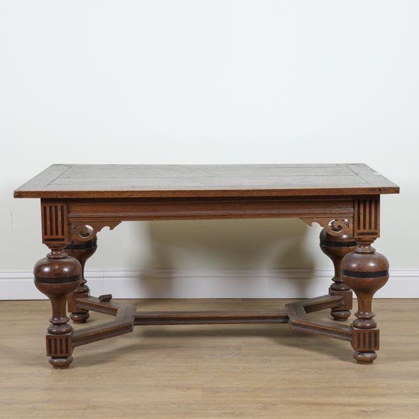 A 19TH CENTURY DUTCH INLAID OAK RECTANGULAR CENTRE TABLE