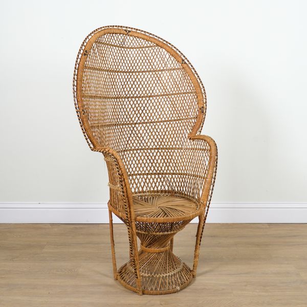 A MID 20TH CENTURY WICKER WORK PEACOCK CHAIR