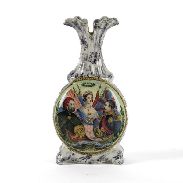 A PRATTWARE CRIMEAN WAR SCROLL-FOOTED VASE