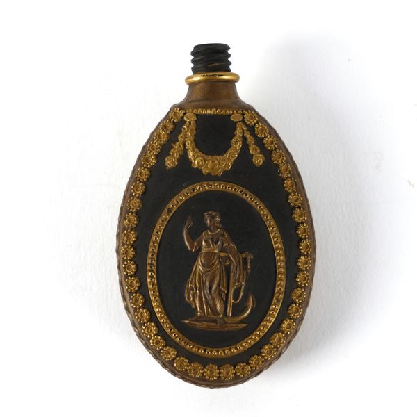 A WEDGWOOD BRONZE AND GILT BLACK BASALT SCENT BOTTLE