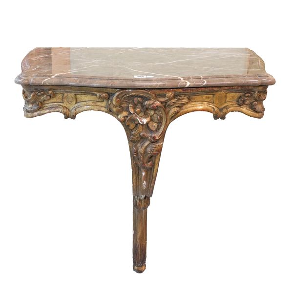 A 19TH CENTURY SERPENTINE MARBLE TOP CONSOLE