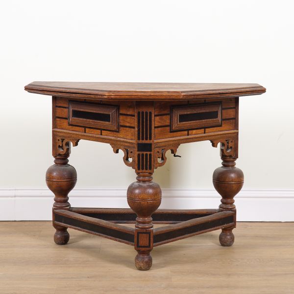 A DUTCH INLAID OAK FOLD-OVER CREDENCE STYLE TABLE