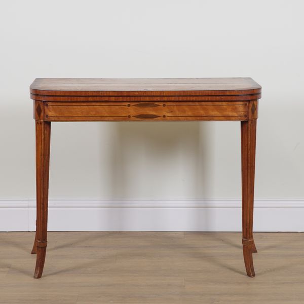 A GEORGE III MAHOGANY BANDED SATINWOOD CARD TABLE