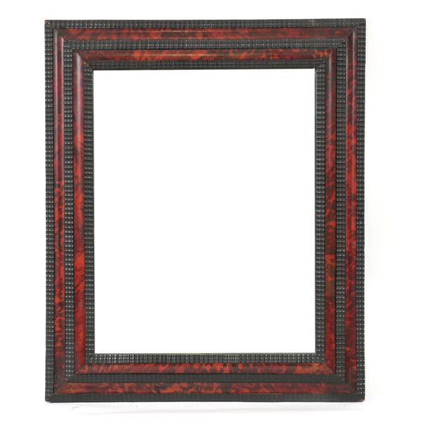 A 19TH CENTURY DUTCH TORTOISESHELL AND WRIGGLE WORK CUSHION FRAME WALL MIRROR