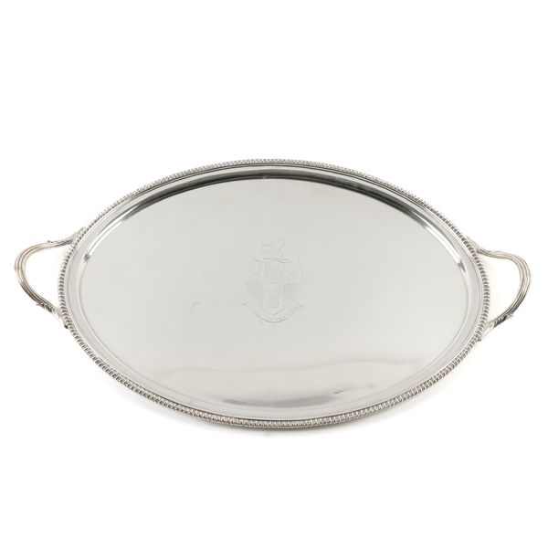 A GEORGE III SILVER TWIN HANDLED OVAL TRAY