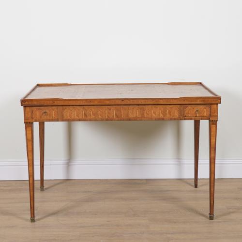 A LATE 18TH CENTURY CONTINENTAL MARQUETRY INLAID WALNUT AND KINGWOOD GAMES TABLE
