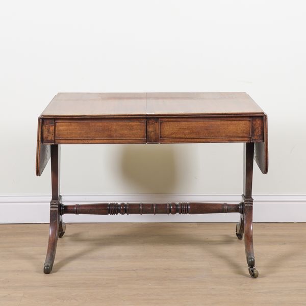 A GEORGE III MAHOGANY DROP FLAP SOFA TABLE