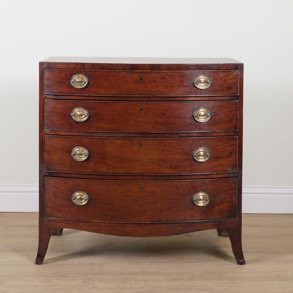 A 19TH CENTURY MAHOGANY BOWFRONT FOUR DRAWER CHEST