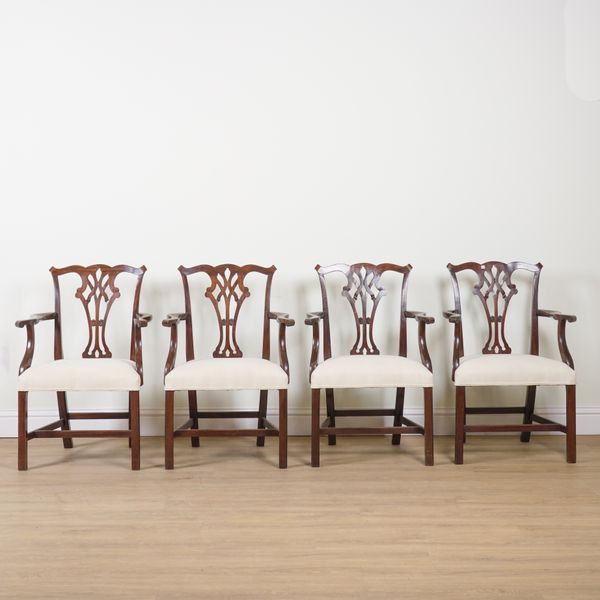 A SET OF FOUR GEORGE III STYLE MAHOGANY OPEN ARMCHAIRS (4)