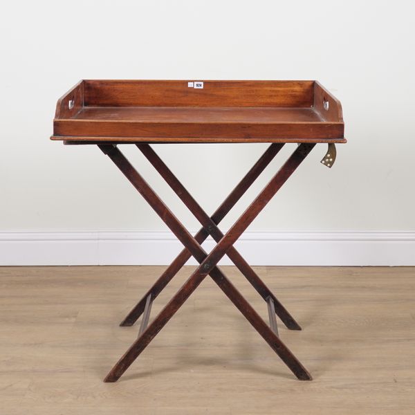 A LARGE RECTANGULAR MAHOGANY GALLERIED BUTLER'S TRAY (2)