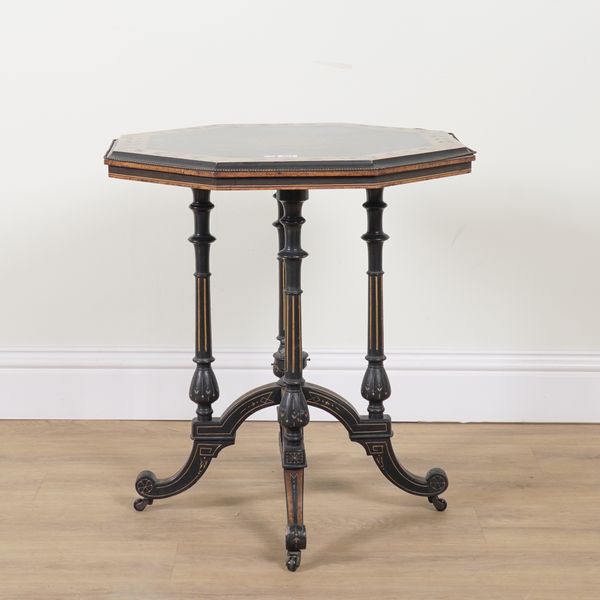 AN AESTHETIC MOVEMENT EBONISED WALNUT OCTAGONAL OCCASIONAL TABLE