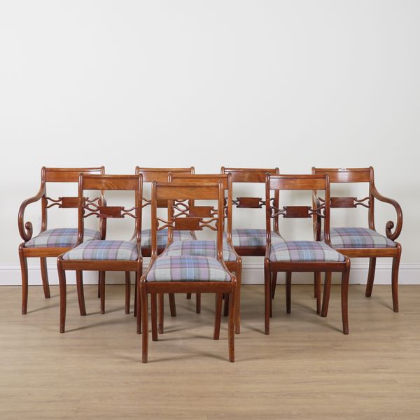 A SET OF EIGHT REGENCY STYLE  MAHOGANY BAR BACK DINING CHAIRS (8)