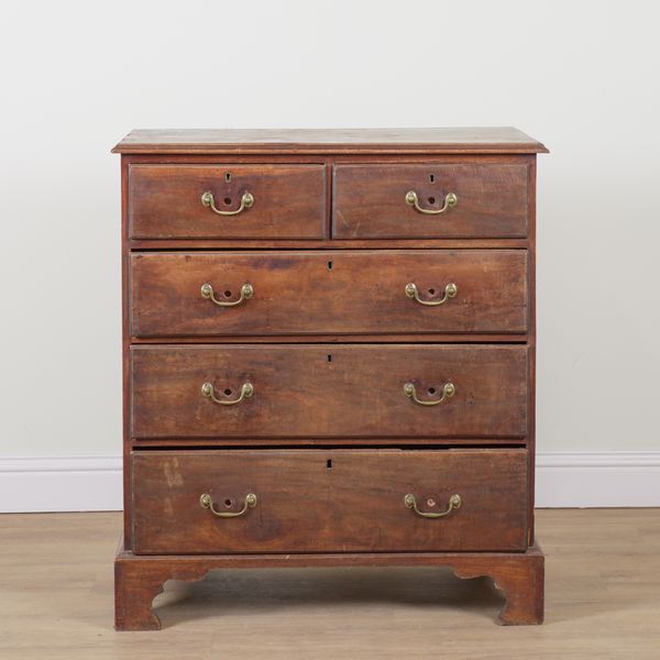 AN 18TH CENTURY MAHOGANY FIVE DRAWER CHEST