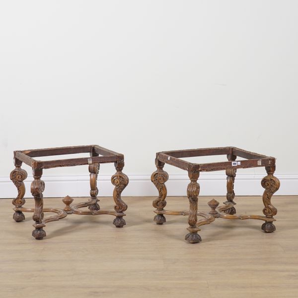 A PAIR OF RECTANGULAR STOOLS OF 17TH CENTURY FLEMISH DESIGN