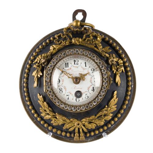 FRENCH LOUIS XVI STYLE GILT-METAL AND JAPANNED SEDAN CLOCK