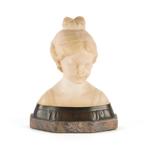 OTTO POERTZEL (GERMAN, 1876-1963): AN ART DECO CARVED ALABASTER BUST OF A YOUNG GIRL