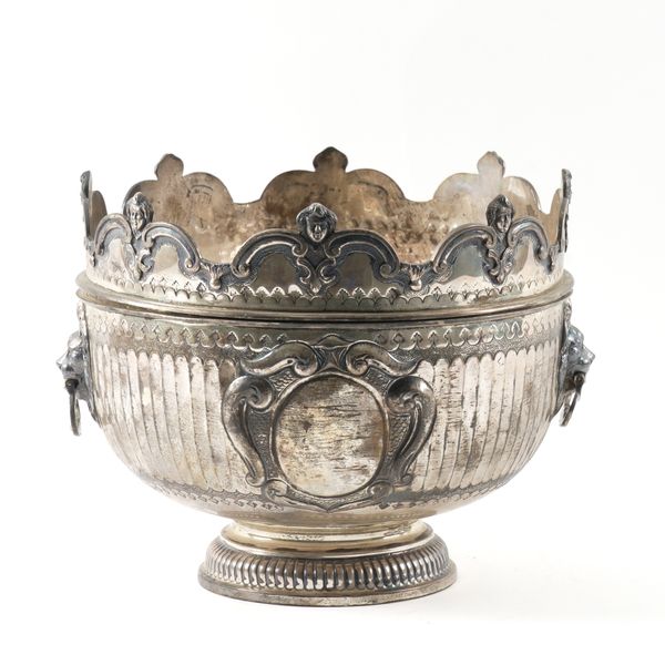 A SILVER TWIN HANDLED MONTEITH BOWL