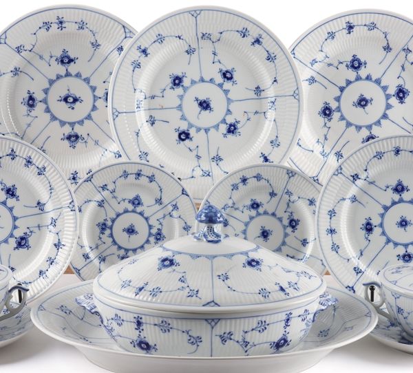 A ROYAL COPENHAGEN `FLUTED BLUE PLAIN' PATTERN PART DINNER SERVICE ( 81)