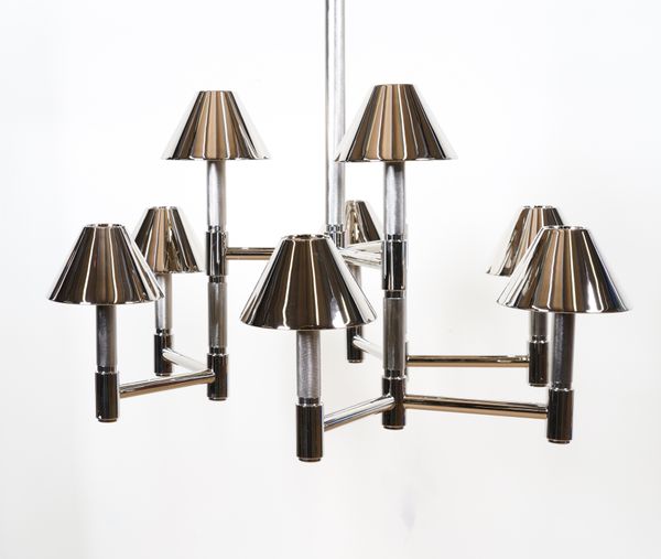 RALPH LAUREN: A MEDIUM ‘KNURLED’ CHROME PLATED CHANDELIER