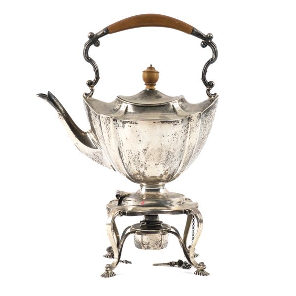 A SILVER SPIRIT KETTLE AND STAND (3)