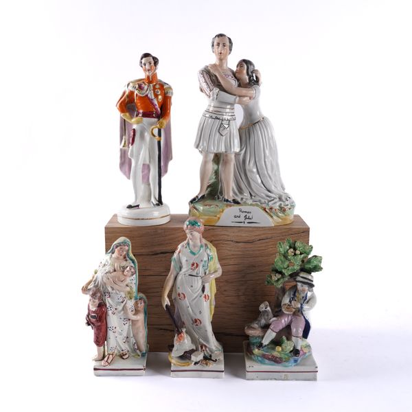 THREE STAFFORDSHIRE PEARLWARE SQUARE BASE FIGURES (5)