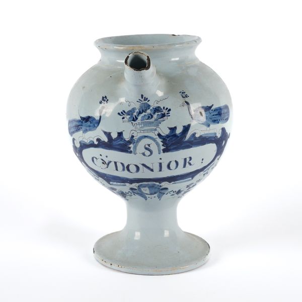 A DUTCH DELFT BLUE AND WHITE WET DRUG JAR